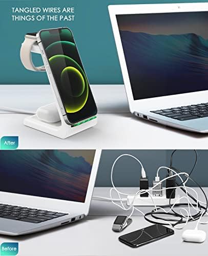Sleek Pink 3-in-1 Wireless Charging Station: Fast Desk Charger for i Phone 16/15/14/13/12 Pro Max, Apple Watch Series 10-3, and Air Pods 4/3/2 Pro – Enhanced Compatibility & Space-Saving Design for Effortless Charging Efficiency