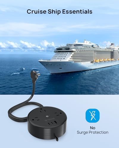 Compact TROND 20 W USB-C Travel Power Strip – Retractable 5 ft Extension Cord with 3 AC Outlets for Fast Charging, Perfect Cruise Ship Essential, Ultra-Thin Flat Plug for Home & Dorm Use – Stay Organized & Connected Anywhere