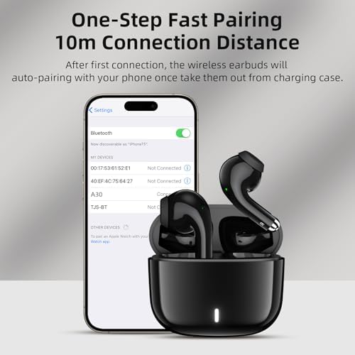 Premium Bluetooth 5.3 Wireless Earbuds for i Phone 16 & Galaxy S25 – Unmatched Noise-Canceling In-Ear Headphones with Deep Bass – Built-In Microphone for Seamless Calls – Sweatproof, Lightweight Design for Ultimate Comfort – Quick Charge Technology for Endless Audio Enjoyment