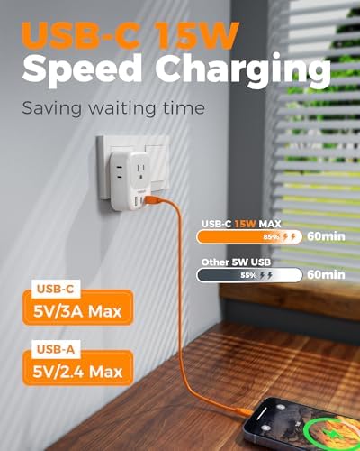 TESSAN Universal European Travel Power Adapter – 3 High-Speed USB Ports (2 USB-C) & 4 AC Outlets for Seamless Device Charging Across France, Germany, Spain, Greece & More – Compact Multi-Port Solution for Global Travelers – Ultimate Type E/F Plug Converter for Efficient Connectivity