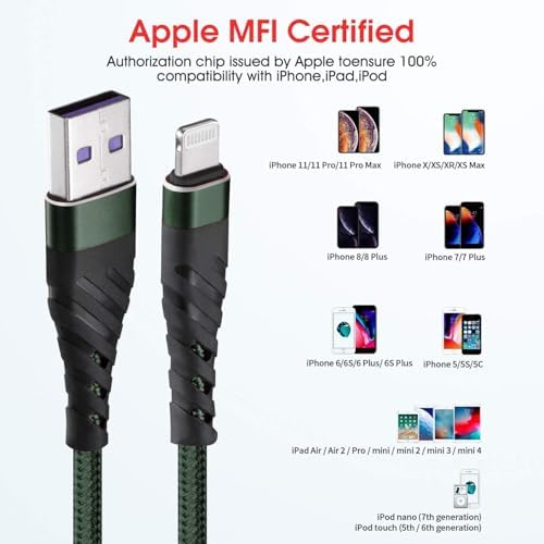 Cyven Smart 3-Pack 6 Ft MFi Certified Lightning Cables – Fast Charging USB A to Lightning Cords for i Phone 14/13/12/11/XS/XR/X/8/7/6/5/SE Plus Pro Max Mini – Durable Red Design for Ultimate Flexibility and Speed