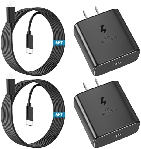 45 W Super Fast USB-C PD 3.0 Charger with 6 FT Cable – Ultimate Compatibility for Samsung Galaxy Devices – High-Speed Charging Solution for S25/S24/S23/S22/S21/S20 – Enhanced Safety Features and Lightweight Design for On-the-Go Charging – Dual Pack for Maximum Convenience