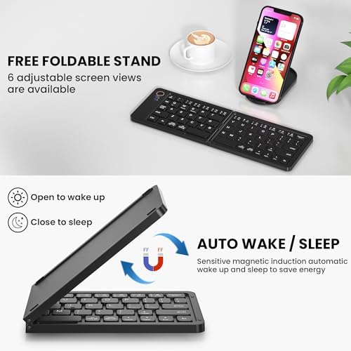 Ultimate Mini Wireless Folding Keyboard for Travel – Sync 3 Devices Effortlessly, Premium Aluminum Design for i Phone, i Pad, Mac, Android & Windows – Compact & Portable Full-Size Typing Solution