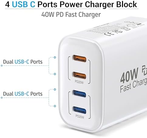 Revolutionary 40 W USB-C Quad-Port Power Adapter Duo – Compact Multi-Device Charging Hub for i Phone 11-16, Galaxy Smartphones, and Tablets – Perfect for Streamlined Home, Office, and Travel Charging Solutions