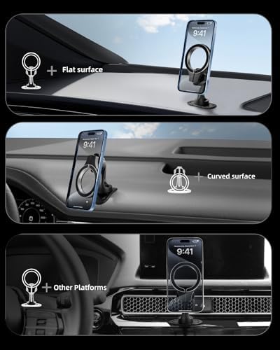 Pop-Tech Mag Safe Adhesive Car Mount – Advanced Magnetic Phone Holder for i Phone 12-16 Series | 360° Rotatable Dashboard Mount with Enhanced Grip and Seamless Integration for Ultimate Driving Convenience