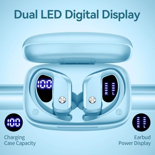 Elevate Your Sound Experience with Bmani Wireless Earbuds: 48-Hour Playtime Bluetooth Headphones with LED Battery Indicator, Secure Over-Ear Design, Built-in Mic for Hands-Free Calls, Ideal Sport Earphones for Active Lifestyles