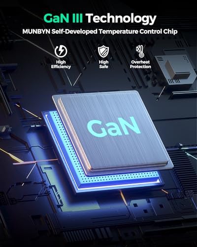 MUNBYN Next Tech CR14 140 W USB C Ga N Wall Charger – Ultra-Compact 4-Port Fast Charging Solution for Universal Device Compatibility, Ideal for Travel and Home Use, Enhanced Safety Features Included