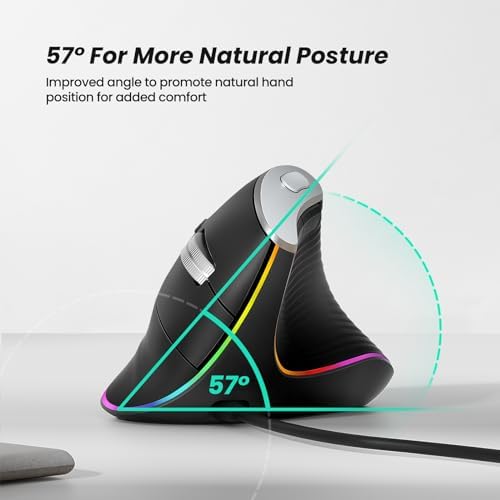 Nulea M504 Ergonomic Wired Vertical Mouse with 4 Adjustable DPI Settings and 11 RGB Lighting Modes – Ultimate Comfort and Precision for Laptop, PC, Desktop, and Mac Users