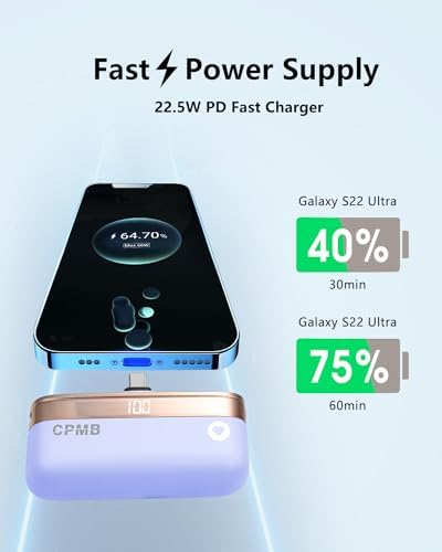 Compact 5,000 m Ah Portable Charger with 22.5 W Fast Charging – Sleek Power Bank with Digital Display for i Phone 16/15, Samsung, LG, Google & More – Ultimate Compatibility for On-the-Go Power Solutions