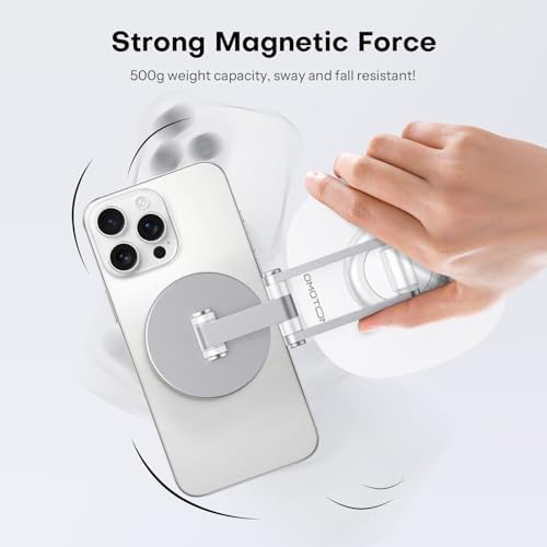 OMOTON 360°Rotating Magnetic Phone Stand for Desk, Adjustable Foldable Aluminum for MagSafe Cell Phone Stand Holder with Non-Slip Base, for iPhone 16/15/14/13 Pro Max/MagSafe Case- Black – Enhanced Compatibility and Speed