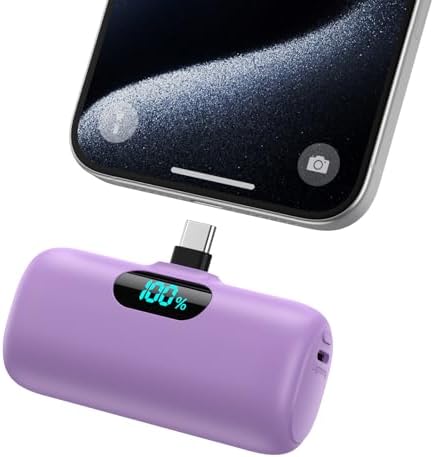 Ultra-Compact 5000 m Ah USB-C Power Bank – Fast Charging Mini Portable Charger with Built-in Connector & LCD Display – Perfect for i Phone 15, i Pad Pro, and Android Devices – Lightweight and Travel-Friendly Power Solution for On-the-Go Connectivity