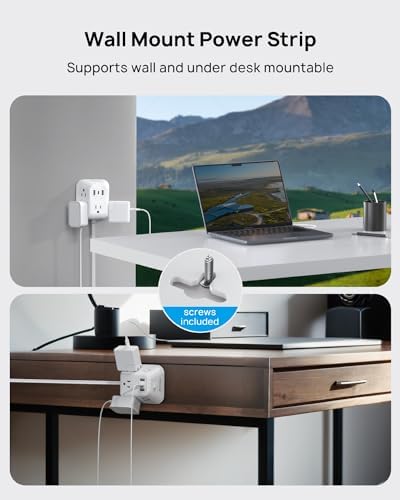 Ultimate Desk Clamp Power Strip: 5 AC Outlets & 3 USB Fast Charging Ports, Mountable Surge Protector for Home Office & Gaming, Fits 1.97″ Thick Table Edges, 6 FT Flexible Extension Cord, Enhance Productivity & Organize Your Workspace