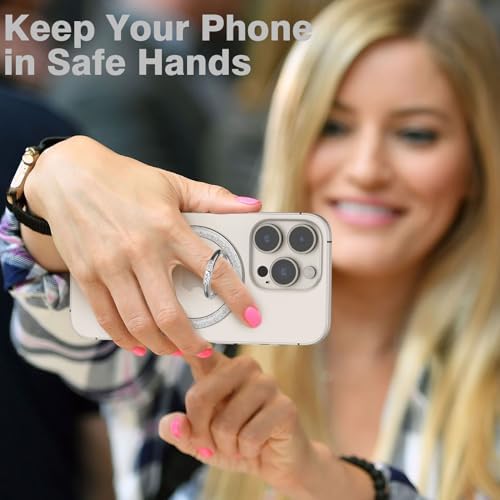 Allengel Bling Silver Magnetic Phone Grip – Stylish Mag Safe-Compatible Ring Holder & Kickstand for i Phone and Smartphones – 360-Degree Rotation, Secure Grip, and Elegant Design for Effortless Hands-Free Experience