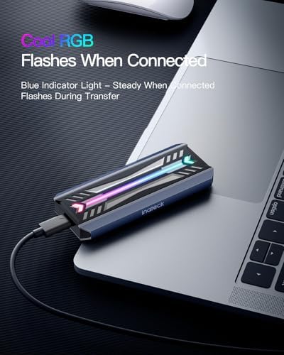 Inateck RGB M.2 NVMe and SATA SSD Enclosure – High-Speed USB 3.2 Gen 2 (10 Gbps) Adapter for 2242/2260/2280 SSDs, Tool-Free Setup, UASP/TRIM Support, Up to 4 TB – Ultimate Performance and Style for Your Data Storage Needs