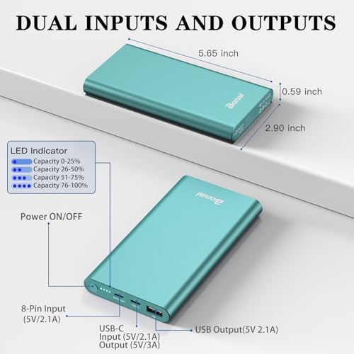 BONAI 12,000 m Ah Portable Power Bank – Ultra-Fast Charging with Dual USB-C Ports for i Phone 15/14/13/12, Galaxy Android, and i Pad – Sleek, Lightweight Design for On-the-Go Convenience and Enhanced Device Compatibility