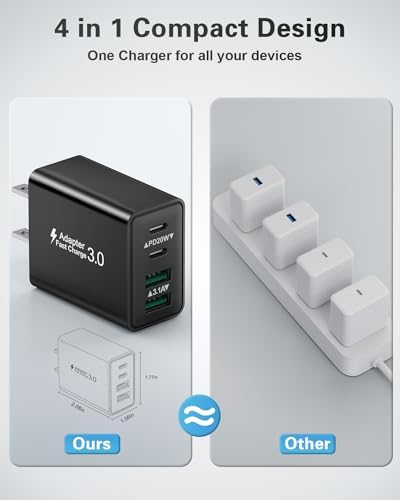 40 W Dual PD Fast Charging 4-Port USB C Charger Block Duo – Universal Compatibility for i Phone 16-11 Pro Max & Samsung Devices – Efficient Multi-Device Power Adapter for Home, Office, and Travel Use