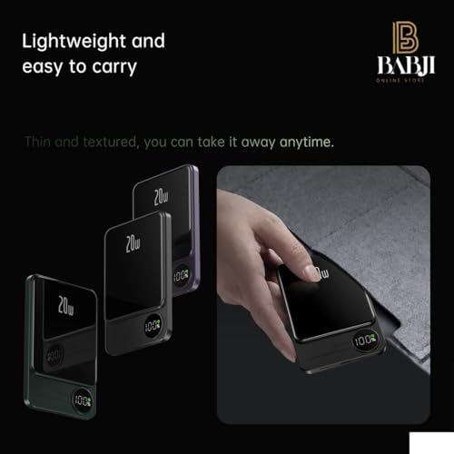 Babji Magnetic 5,000 m Ah Portable Charger – Wireless Power Bank for i Phone 15/14/13/12 Series with USB-C Cable, Fast Charging, Slim Design, Magsafe Compatible, Ideal for Travel and Everyday Use