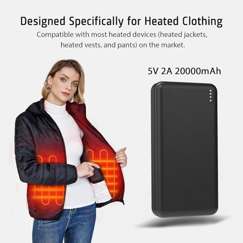 High-Capacity 20000 m Ah 5 V Battery Pack for Heated Vests and Jackets – Reliable Power Bank for Electric Clothing, Lightweight Portable Charger with Quick Charging for Enhanced Warmth and Comfort in Cold Weather, Ideal for Outdoor Activities and Daily Use