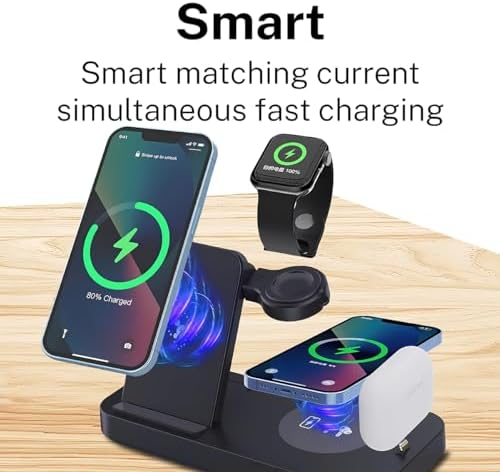 Ultimate 6-in-1 Wireless Charging Dock for i Phone 16/15/14/13, Apple Watch Series, Air Pods Pro – Super-Fast Qi-Certified Charging Station with QC3.0 Adapter for Seamless Device Compatibility and Safety Features – Perfect for Home and Travel Use