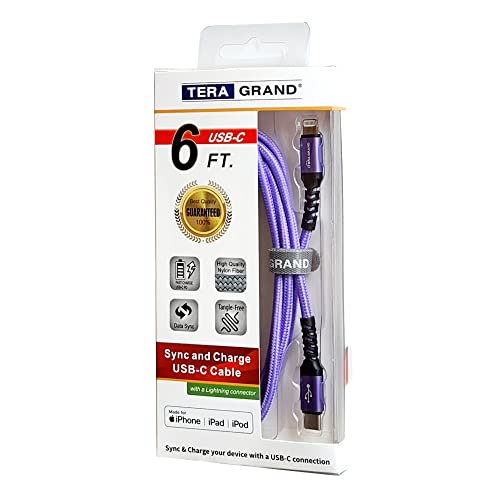 Apple C94 MFi Certified USB-C to Lightning Braided Charging Cable – 6 Ft Durable Nylon, Fast Charge for i Phone 14/13/12/11 Pro, Air Pods, and i Pad – Vibrant Purple for Enhanced Style and Performance