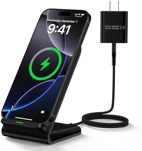 Ultra-Fast 15 W Wireless Charging Stand for Samsung Galaxy S25/S24 Ultra, i Phone 16 Pro Max & Pixel 9 Pro – Sleek Design with 18 W Adapter for Optimal Performance, Enhanced Compatibility & Safety Features for Effortless Charging Experience