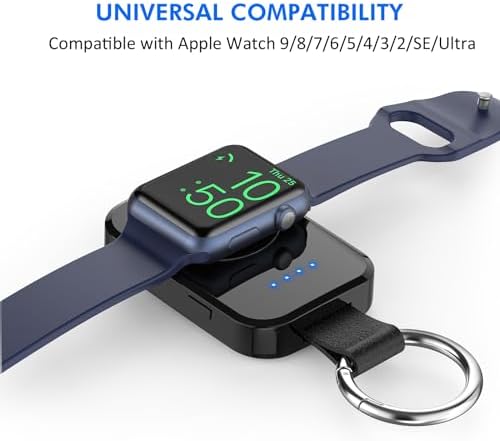 i.VALUX Compact Wireless Charger for Apple Watch – Keychain-Friendly 1000 m Ah Power Bank, Fast Magnetic Charging for Series 10/9/8/Ultra/7/6/5/4/3/2/SE – Perfect Travel Companion & Birthday Gift for Her – Sleek White Design