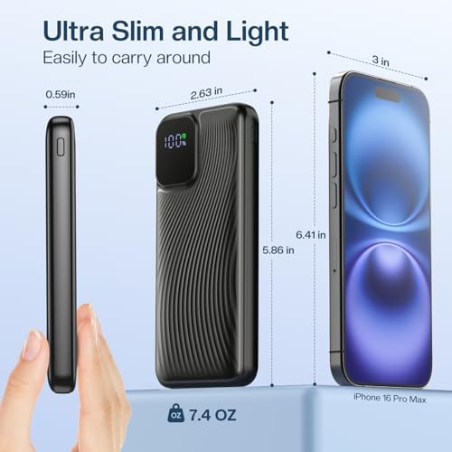 Ultra-Fast 10,000 m Ah Portable Power Bank with USB-C Compatibility – Sleek Battery Pack with LED Display for i Phone 16/15/14/13 Pro, Samsung S24, Google Devices, and i Pads – Your Essential On-the-Go Charging Solution