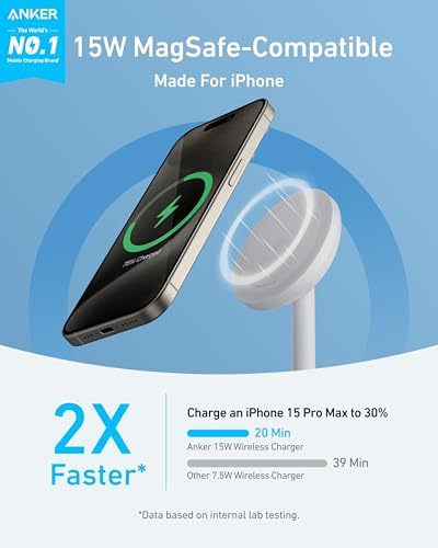 Anker Mag Go i Phone 16 Mag Safe Charger Stand – 15 W Fast Magnetic Wireless Charging Station with Qi2 Certification, 360° Device Compatibility & Sleek Design for i Phone 16/15/14/13/12 Series & Air Pods (Includes 25 W Adapter) – Elevate Your Charging Experience Today!