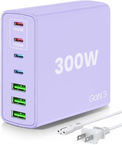 Power Up Efficiently: 300 W 7-Port USB-C Fast Charger Station – Dual PPS PD 100 W Laptop Power Adapter for Multi-Device Charging – Compact & Reliable Wall Hub in Blue – Perfect for Home & Office Use