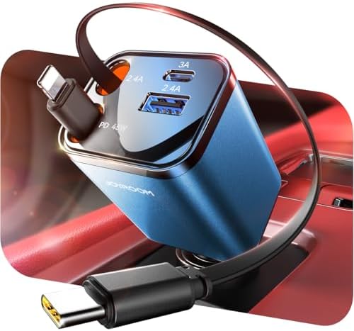 JOYROOM Ultra-Compact 84 W Retractable Car Charger – Fast USB-C Charging for i Phone 12-16 | Travel Essential Car Adapter for Quick Device Power-Up | Sleek Design, Tangle-Free Cable, Perfect Gift for Men & Women