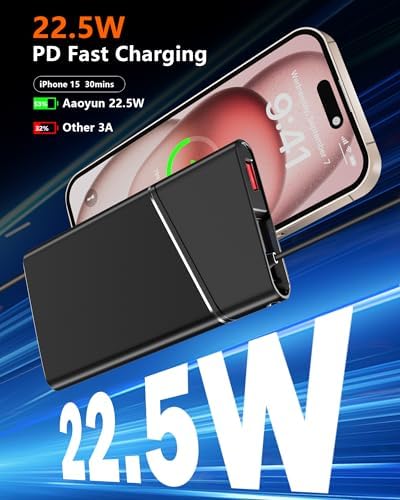 Sleek 5000 m Ah Pink Portable Power Bank with Integrated USB-C Fast Charger – Ultra-Compact Mini Battery Pack for i Phone 16/15/14 & Samsung S24 – Lightweight Design with Handy Lanyard for Effortless Travel Charging
