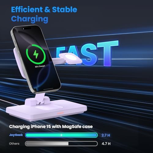 GEEKERA 3-in-1 Foldable Wireless Charging Station: Ultimate Charging Hub for i Phone 15/14/13/12/11 Pro Max/X/8, Apple Watch Ultra/SE/8/7/6/5/4, and Air Pods 2/3/Pro – Enhanced Fast Charging & Portability for Modern Tech Users