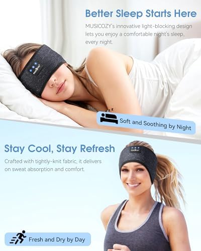 MUSICOZY Bluetooth 5.4 Sleep Headband – Ultra-Thin Stereo Earbuds for Uninterrupted Comfort and Performance, Sweat-Resistant for Active Lifestyles & Serenity (White Red) – Elevate Your Audio Experience with Innovative Design and Superior Sound Quality