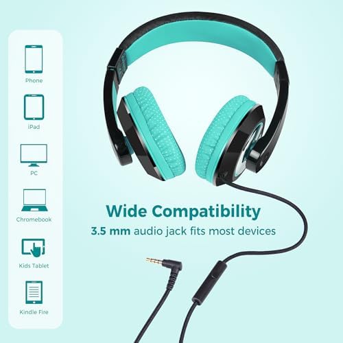 Rockpapa Kids Over-Ear Headphones – Lightweight Wired Audio Gear for School, Travel, and Home – Stylish White and Blue Design for Boys and Girls – Immersive Sound Quality with Adjustable Comfort and Durable Build for Young Audiophiles
