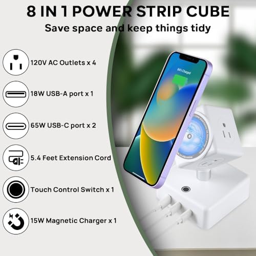Revolutionize Your Charging Setup with the 15 W Wireless Power Strips Tower – Innovative 180° Rotatable Cube Design, 45 W USB Fast Charging Hub with Enhanced Device Compatibility and Safety Features