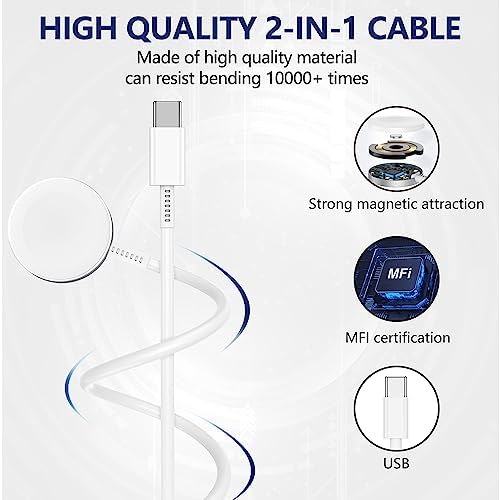 Premium 5 W Fast Charging USB C Cable for Apple Watch – 6 ft Magnetic Charger, MFi Certified, Compatible with Series SE2/8/7 & All Sizes 38 mm to 45 mm – Reliable & Efficient Power Solution for On-the-Go Users