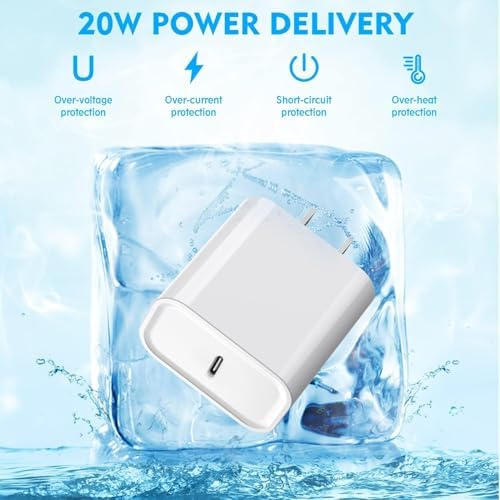 Rapid Charge Duo: 6 FT USB-C Lightning Cable & Dual Wall Charger for i Phone 14/14 Plus/13/12/11 Pro Max – Ultimate Fast Charging Solution for Apple Devices, i Pad & Air Pods – Compact & Durable Design for On-the-Go Power
