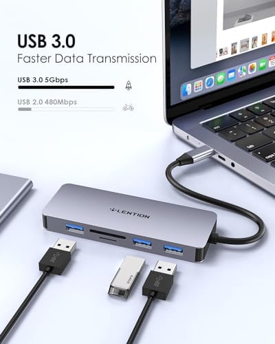 Unleash Your Mac’s Potential with the LENTION USB C Hub – 4 K HDMI, Triple USB 3.0 Ports & Dual SD/Micro SD Readers for Effortless Connectivity and High-Speed Transfers – Perfect for 2023-2016 Mac Book Pro, New Mac Air & Surface Devices – Space Gray Design for Ultimate Style and Portability