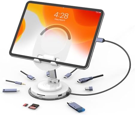 Maximize Your Workspace Efficiency with the 100 W USB-C Docking Station: Versatile 5-Port Universal Hub with Adjustable Phone Stand and 360° Rotating Base for Seamless Connectivity Across Mac Book Pro, Air, Dell, and HP Laptops – Power Delivery Charging and Fast USB 3.0 Data Transfer for Enhanced Productivity