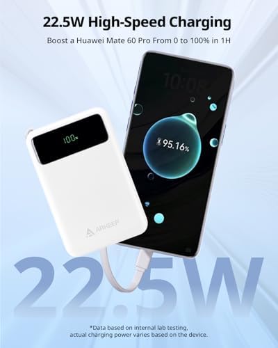 Ultra-Compact 10000 m Ah Travel Power Bank with 22.5 W PD Fast Charging – Built-In Type-C Cable & Dual USB Outputs for Ultimate Device Compatibility – Lightweight & Portable High-Capacity Phone Charger with Advanced Safety Features for i Phone 16/15/14/13/12/11, Samsung Galaxy, and More