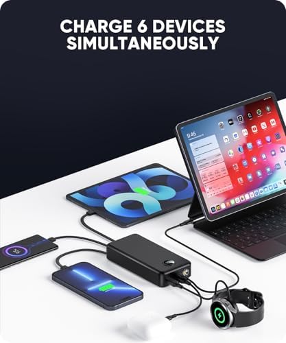 UYAYOHU 40,000 m Ah Power Bank – Ultra-Fast 22.5 W Portable Charger with 5 Outputs, 2 Inputs & LED Display – Versatile External Battery Pack for i Phone 16/15/14, Samsung & More – Essential Travel Companion with Built-in Flashlight for Emergencies