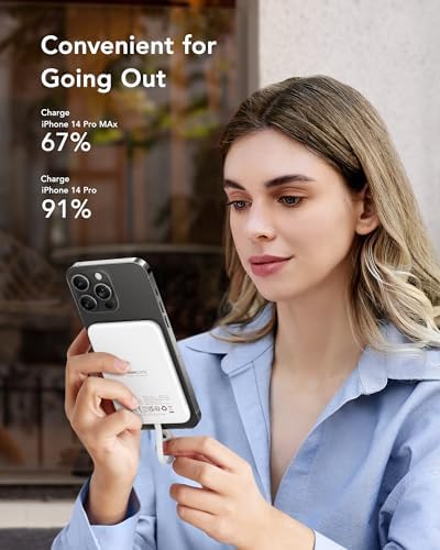 VEEKTOMX Ultra-Slim 5000 m Ah Portable Power Bank with Built-in Charging Cable for i Phone – Lightweight Battery Pack for i Phone 14/13/12/XS/Pro/Air Pods – Quick Charge Convenience in a Stylish Design – Perfect for On-the-Go Power Solutions