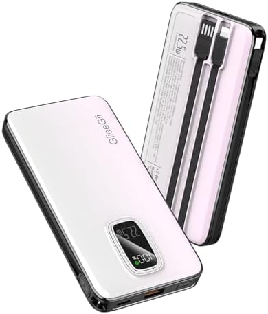 Ultimate 10000 m Ah Portable Power Bank with Built-In USB-C, USB-A & i OS Cables – 22.5 W Fast Charging Power Bank for i Phone 16/15/14/13, Samsung S24/S23/S22/S21, i Pad & More – Lightweight, Airline-Approved Charger for On-the-Go Convenience and Enhanced Device Compatibility