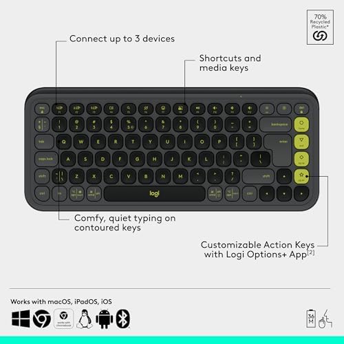 Elevate Your Workspace with the Logitech POP ICON Wireless Bluetooth Keyboard – Stylish Graphite & White Design, Effortless Multi-Device Switching, Comfortable Low-Profile Typing, and Customizable Keys for Enhanced Productivity on Laptops, Tablets, and PCs