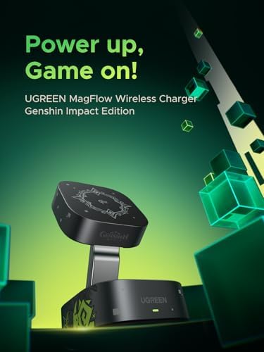 Experience the Power of Convenience with the UGREEN Mag Flow Qi2 Magnetic 2-in-1 Wireless Charging Station – Fast Charge for i Phone 12-16 & Air Pods, Genshin Impact Edition – Travel-Friendly Design for Effortless Portability and Seamless Device Alignment. Elevate Your Charging Game with Enhanced Speed and Stylish Aesthetics!