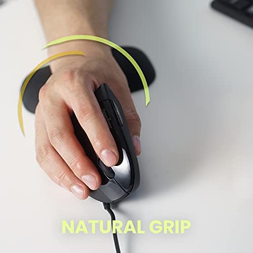 Ergonomic Perixx PERIMICE-713 Wireless Vertical Mouse for Right-Handed Users – 6 Customizable Buttons, Adjustable 3-Level DPI, Sleek Black Design, Unmatched Comfort for Long Hours of Work or Gaming