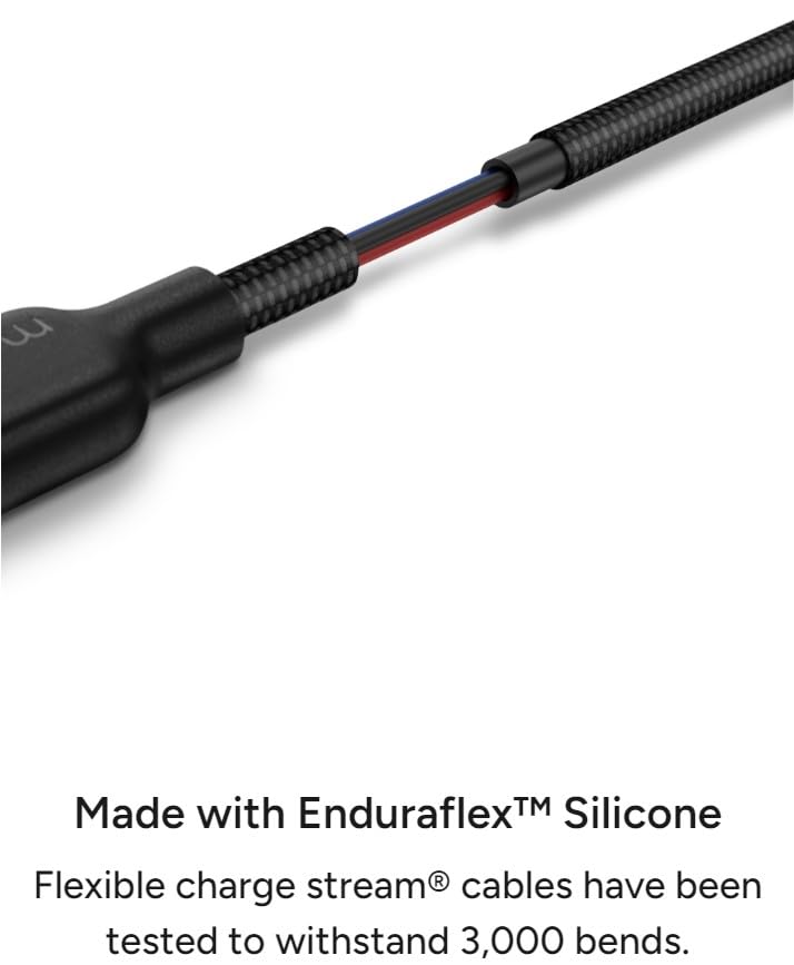 mophie Charge Stream 6 ft USB-A to Lightning Silicone Cable – Advanced Braided Design with Enduraflex™ for Ultimate Durability, Rapid 12 W Power Delivery, and Universal Device Compatibility for Seamless Charging Experience