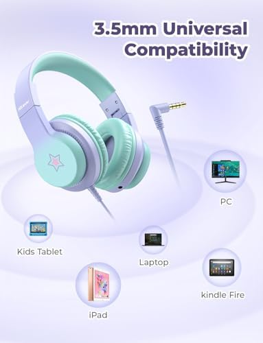 i Clever Kids Headphones: Safe 85 d B Volume-Limited Over-Ear Stereo Sound for Children – Foldable, Lightweight, and Compatible with i Pads and Computers for Easy Travel and Learning