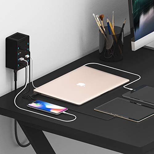 SABRENT 100 W 8-Port USB Charging Hub – High-Efficiency Family Charger with Dual Power Delivery for Rapid Device Recharging – UL Certified Safety Features for Universal Device Compatibility