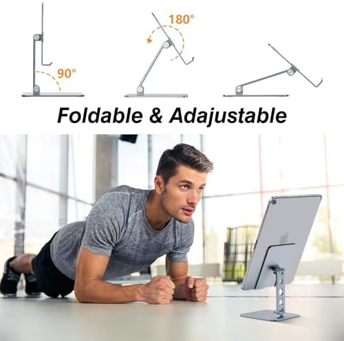 Premium Adjustable Aluminum Tablet Stand for Desk – Versatile Portable Holder for 4-16″ i Pad Pro, Kindle, and Nintendo Switch – Lightweight, Foldable Design for Travel and Home Use – Enhanced Stability with Non-Slip Pads for Secure Device Support – Ideal for Work, Streaming, and Cozy Reading in Any Setting